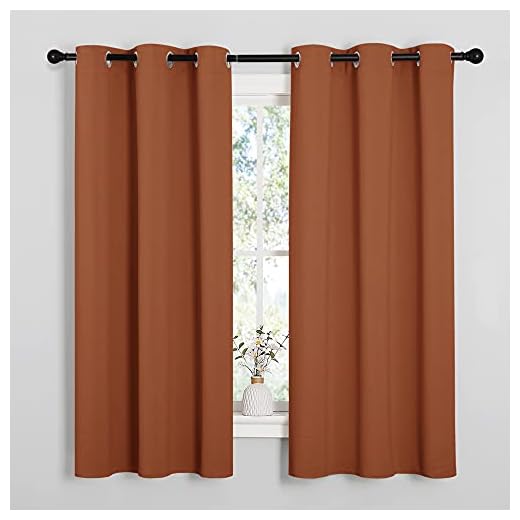 NICETOWN Bedroom Curtains 63 inches Long, Privacy and Thermal Insulated Blackout Drapes for Windows (Burnt Orange, 1 Pair, 42 x 63 inches)