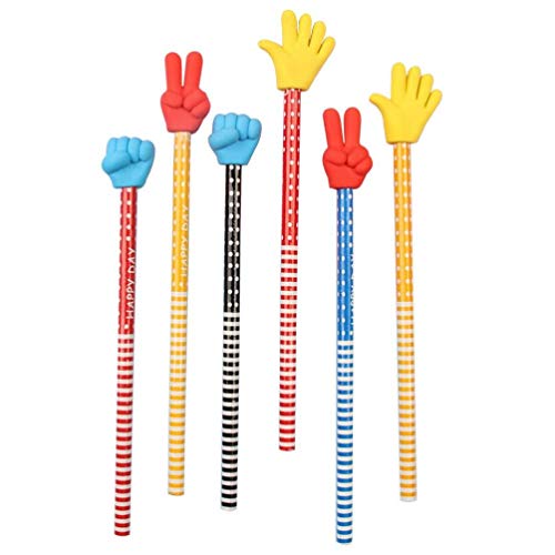 NUOBESTY 12Pcs Crianças Lápis De Madeira Bonito Colorido Stripe Lápis de Escrever Com O Gesto Do Ded