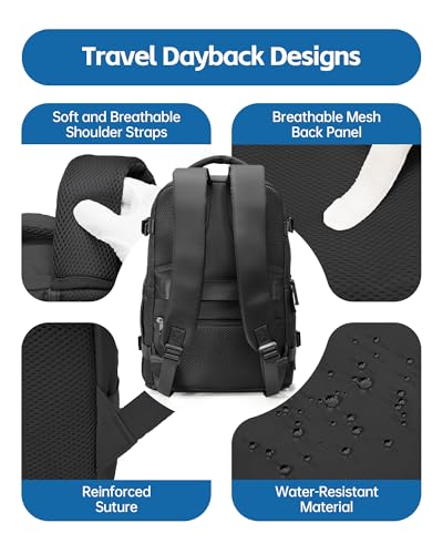 Travel Backpack for Women Men,Carry On Backpack,14inch Laptop Backpack Airline Approved,Water Resistant Luggage Daypack with Shoe Pouch,Casual Backpack for School Weekender Business Trip,Black4
