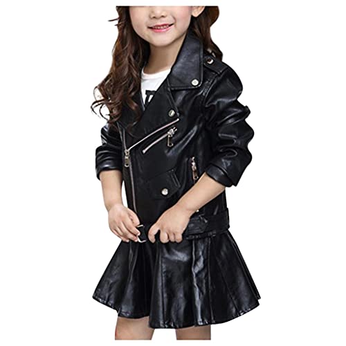 Lingery Girls Leather Jacket Motorcycle Faux Outerwear Kids Soft PU Outfit Children Zipper Coats with Pockets Toddler Baby Girls Kids Outfits w11, 12-13 Years