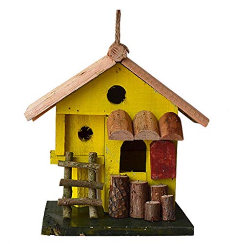 Creative Steeple Wood Birdhouse Outdoor Hanging Decoration English Courtyard Garden Cottages Bird House For Small Bird Cabin Birdhouse Welcome Decorative Hand ( Color : Yellow , Size : Free size )