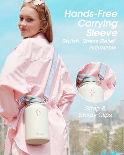Image of Coolflask Half Gallon Water Bottle Insulated Stainless Steel with Strap