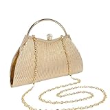 Bolsa Clutch Festa Feminina Dourada Poliéster Alça Haste Metálica Mão Ombro Transversal Com Correntes Removíveis