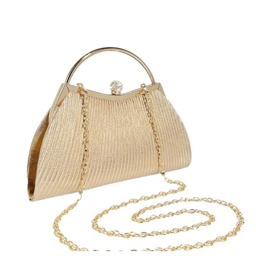 Bolsa Clutch Festa Feminina Dourada Poliéster Alça Haste Metálica Mão Ombro Transversal Com Correntes Removíveis