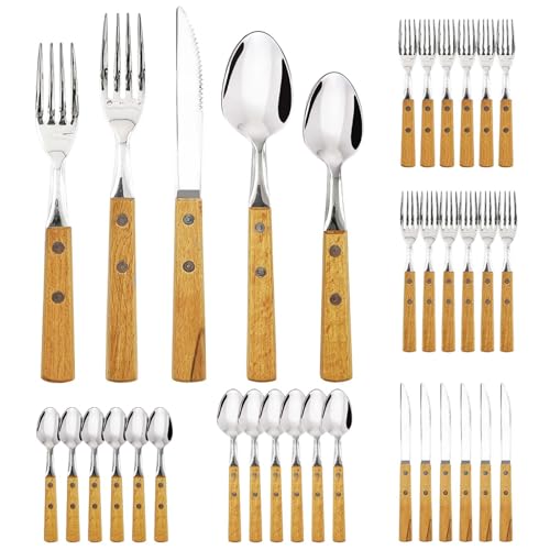 Daily Treasures - Daily Treasures Service de Couverts en Bois de Palissandre- 30 Pièces pour 6 Personnes, Couteaux Fourchettes Cuillères avec Manche Ergonomique, Service de Table-Vaisselle pour Maison/Restaurant/Cadeau