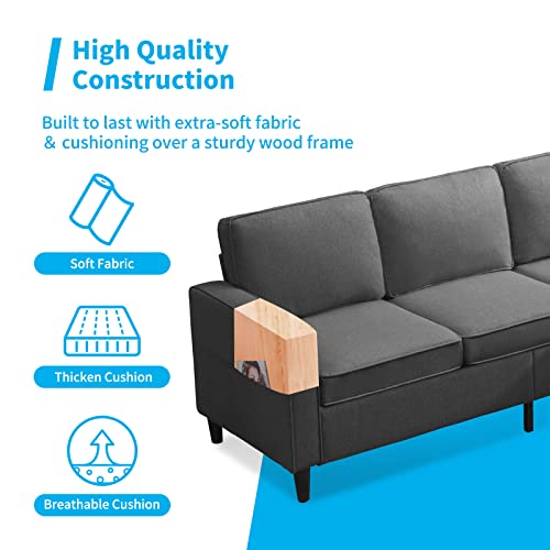 Mjkone 11094 3 Pcs Convertible Sectional Sofa Set, Linen Sofa Set With Side Pocket, Couch Set With Storage Ottoman, Furniture Sets In Living Room thumb #1