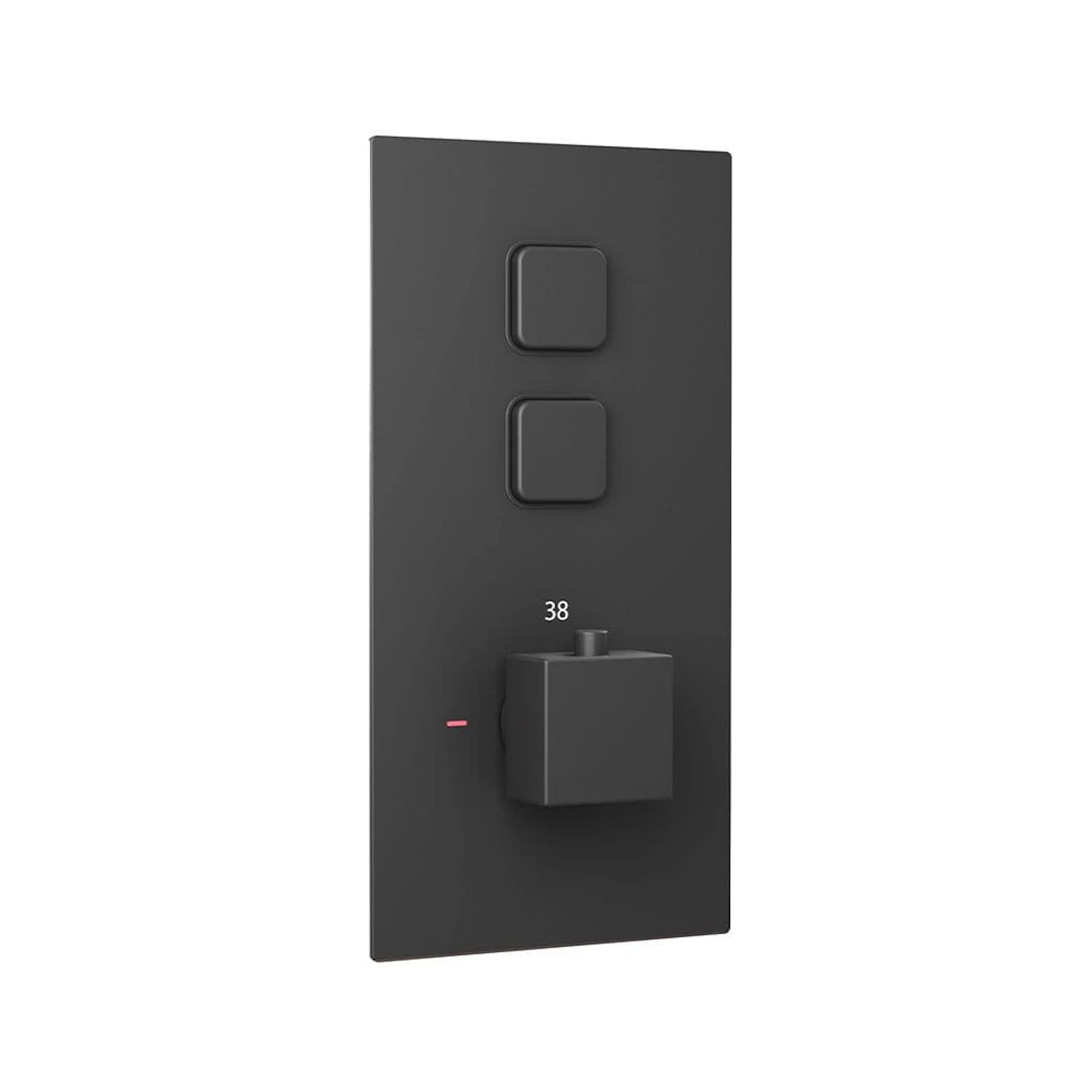 ENKI, Spello, TSV073, Thermostatic Concealed Shower Valve with Push Buttons, Twin Square Taps with Two Outlets, Modern Shower Valve, Black