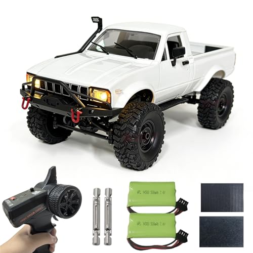 Image of YUCT WPL C24-1 1 /16 RC Crawler 4x4 RC Truck | All Terrain Off Road Rock Crawler with Metal Drive Shaft & Two Batteries for Adults, White