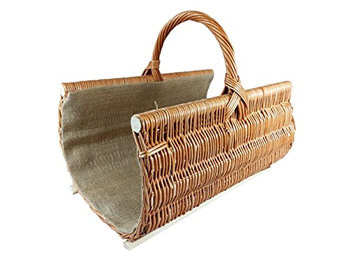 Panier en osier, panier en bois, panier de cheminée en osier naturel, cousu avec du jute ((L) 60 x (B) 48 x (H) 35/48 cm)