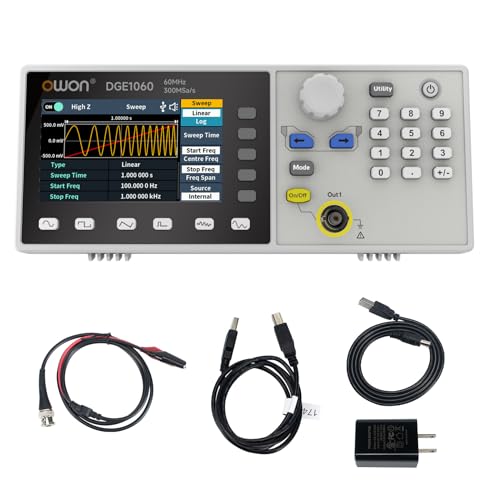 OWON Waveform Generator, 60MHz Bandwidth,300MSa/s Sampling Rate, 14 bits Vertical Resolution, 8K Waveform Length, 5 Basic Waveforms, 160 built-in Arbitrary Waveforms, with 3.6IN LCD Display DGE1060