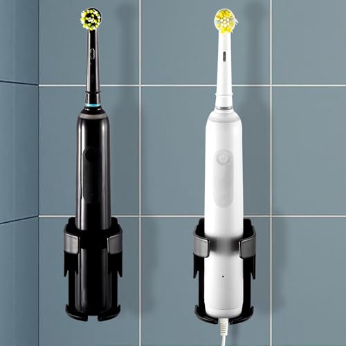 All Metal Electric Toothbrush Holder for Bathroom - Wall Mounted with Nano Adhesive - Slot for Sonicare Oral-B Tooth Brush Charger Base - 2 Pack- (Matte Black)