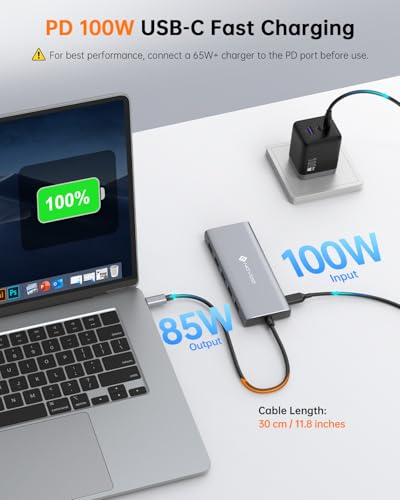 Image of NOVOO USB C Docking Station, 12 in 1 Docking Station Dual Monitor with 2 HDMI, VGA, 5 USB Ports, 100W PD, USB-C Data, SD /TF Card Reader, Compatible with MacBook /Dell /HP /Surface