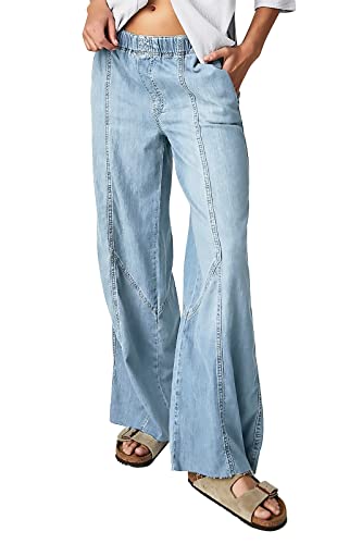Mafulus Women's Wide Leg Jeans Elastic High Waisted Baggy Jeans Loose Fit Seemed Front Denim Pants