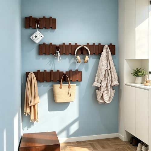 Perchero de pared de madera moderno con ganchos magnéticos de 55 lb 6