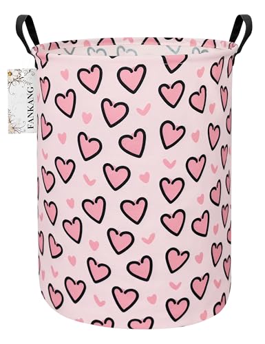 FANKANG Storage Basket, Nursery Hamper Canvas Laundry Basket Foldable with Waterproof PE Coating Large Storage Baskets for Kids Boys and Girls, Office, Bedroom, Clothes,Toys(Pink Love)