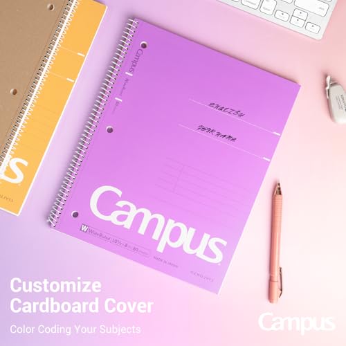 Image of KOKUYO Spiral Notebooks, 3 Pack 10-1 /2 inch x 8 inch Lined Notebooks Wide Ruled | Campus Subject Notebooks, 80 Sheets, 3 Holes School Japanese Ring Journal for Work Study Note Taking, Purple Orange Turquoise