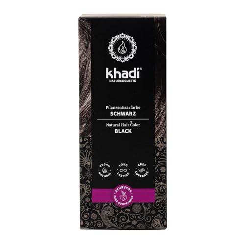 khadi SCHWARZ Pflanzenhaarfarbe - Färbt Dein Haar in einem geheimnisvollen Tiefschwarz, ohne Blaustich - 100% pflanzlich, natürlich & vegan - 100g