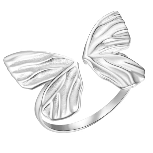 KUTCEK Anillo de plata de ley 925 con diseño de mariposa natural, estilo bosque, simple, versátil, anillo de dedo abierto para mujer, Adjustable, Plata
