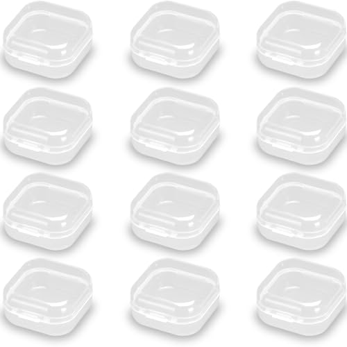 Image of 12 PCS Square Empty Mini Clear Plastic Storage Containers (1.38 x 1.38 x 0.71 Inch), Clear Plastic Beads Storage Containers Box for Beads, Jewelry, Game Pieces and More