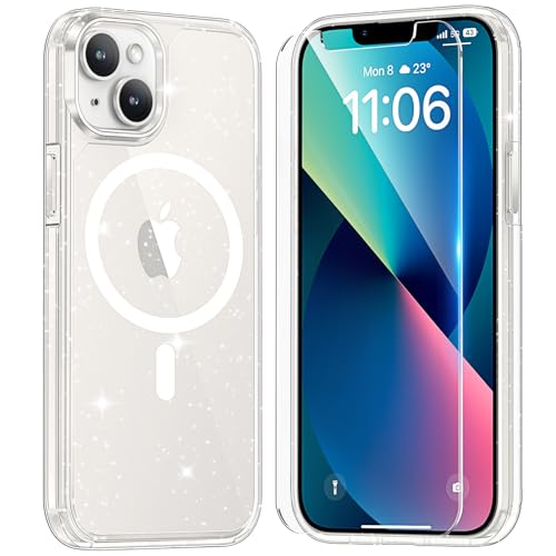 Coque iPhone 13 anti jaunissement scintillante avec verres trempés anti rayure