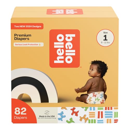 Hello Bello Premium Diapers Size 1, Balloon Buddies & Crosshatch Cuties Designs, 82ct Club Box