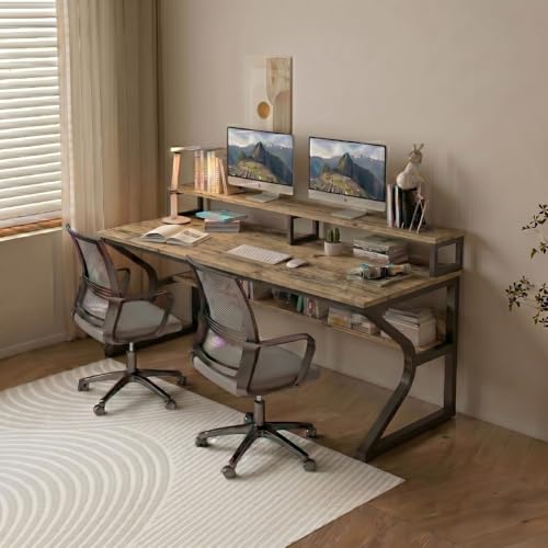 Image of TEKAVO Qri Computer Table for Home Pc | Office Table for Home | Lower Shelf & Moniter Riser, Laptop Table, Worktable, Study Table, Workstation | Forest Wood, Metal, (120 Cm x 60 Cm) - DIY