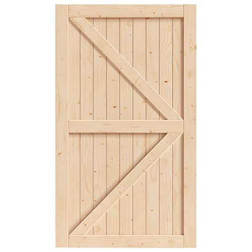 Image of EaseLife 54in x 84in Sliding Barn Wood Door,Interior Doors,DIY Assemblely,Solid Natural Spruce Panelled Slab,Easy Install,Apply to Rooms & Storage Closet,K-Frame