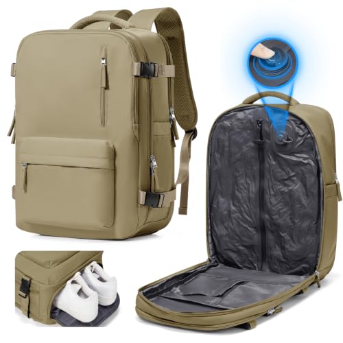 Image of Vacuum Seal Travel Backpack Built-in Pump,Air Compression System Vacuum Vacpack Backpack Travel Bag for Women Men Carry On Suitcase Luggage Laptop Airlines Approved Daypack Space Saver Bags Khaki