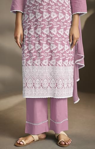 Image of DRESOUL Women Pure Cotton Schiffli Embroidered Kurta Set and Dupatta