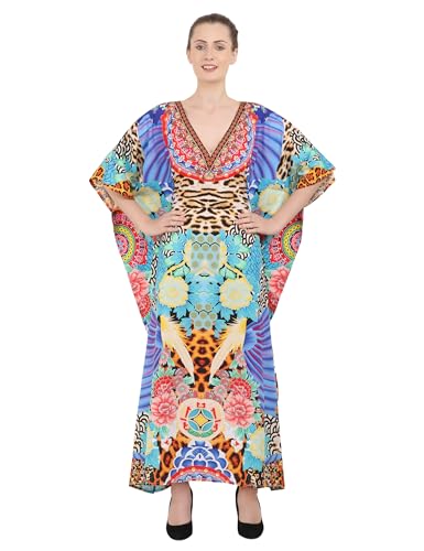 Image of Miss Lavish London Kaftan Dresses for Women,Beach Kaftan Coverups,Hawaiian Coverups for Women,Long Beach & Swimsuit Coverups,Plus Size African Caftan Dress,Moroccan Style Loungewear Multi 2XL