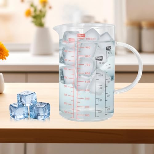 Image of 1000ml /33.8oz Microwave Safe Glass Measuring Cup | Heat Resistant Borosilicate, V-Shaped Spout, Clear Scale, Multipurpose for Kitchen, Coffee & Yogurt(1000ml /33.8oz)