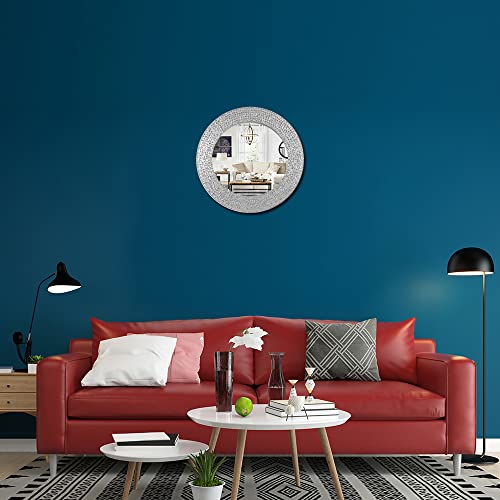Decorshore 20" Jewel Tone Accent Mirror, Round Decorative Wall Mirror W/ Embossed Glass Mosaic Tile Frame (Silver Topaz)… #TOP4