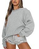 Fanway&EC Women's Long Sleeve Sweatshirt Casual Crewneck Oversized Pullover Fall Tops Grey