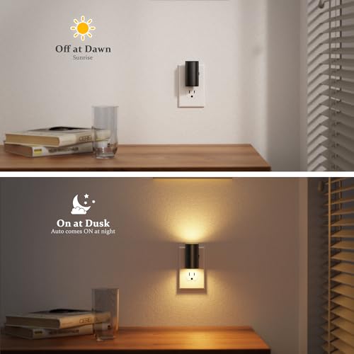 Image of JandCase LED Night Light Plug in, Rotating Night Lights Plug into Wall [4 Pack], Dusk to Dawn Sensor, 2 Level Brightness Adjustable Nightlight, Warm White 3000K, for Bathroom Bedroom Hallway Stairs