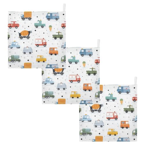 Image of vvfelixl Retro Truck Dots Baby Burp Cloths Baby Muslin Washcloths for Boys Girls Cotton Babys Face Towel for Newborn Soft 11.8 X 11.8 in, 5 Pack