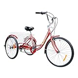 MarKnig Adult Tricycles 24/46 inch Adult Tricycle 3 Wheeled Bike, with Large Basket for Seniors, Women, Men for Recreation, Shopping, Exercise - Blue/Red (24-Red)