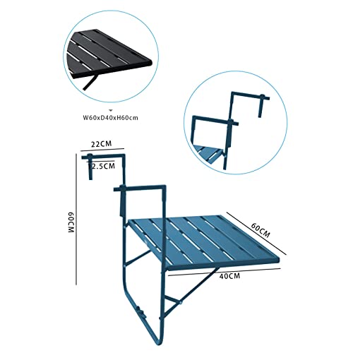Mesa de trilhos de varanda ao ar livre, mesas laterais suspensas dobráveis, mesa de jardim de pátio