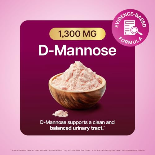 Image of D Mannose with Cranberry, Drug-Free Urinary Tract Health Support, Vegan | Evidence-Based DMannose 1300mg for Urinary & Bladder Health for Women, D Mannose Supplements for Women & Men, 60 Capsules