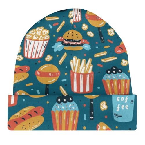 Fast Food Hamburger Kids Beanie Hat for for Girls Boys Children Cap Winter Knitted Chemo Cancer Headwear Accessories Gifts Decoration Black4