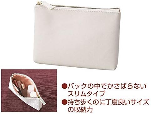 CLARTE スリム 薄型 コスメポーチ 化粧ポーチ 小物入れ 裏側 ピンクゴールド コンパクトなサイズ ホワイト 1個 (x1)