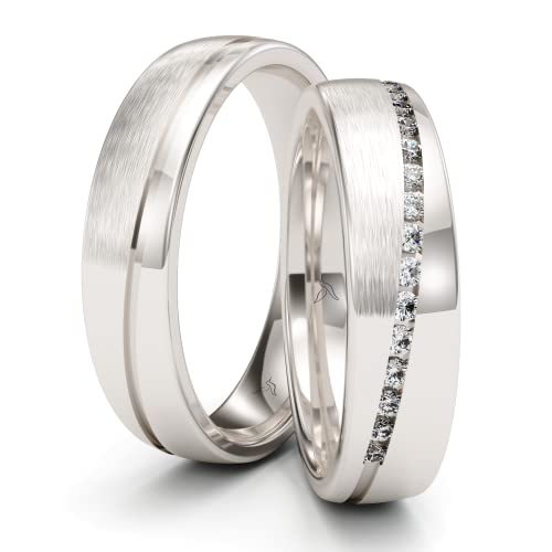 Paarpreis Silber Eheringe Rhodiniert 15 Zirkonia Steine Trauringe Partnerringe Freundschaftsringe - Gratis Gravur und Etui Cover