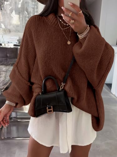 Image of Saodimallsu Womens Oversized Sweaters Mock Neck Batwing Long Sleeve 2026 Fall Trendy Ribbed Knit Casual Tunic Sweater
