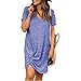 Casual Vestito Donna Elegante Tinta Unita Trapezio Vestito Maniche Corte Sciolto Donna Vestito Estate Scollo V Irregolare Attorcigliato Orlo Design Quotidiano Casa Notte Camicia E-Blue S