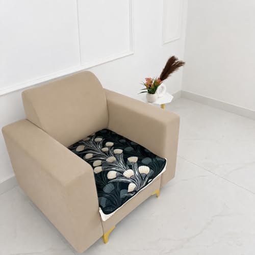 Image of Homerz Premium 'Luxe Series' Sofa Cover | Holland Velvet Fabric | Smooth Finish | Anti-Slip Fleece Backing Couch Protector (Terrace Vein, 1 Seater, Only Seat Cover)