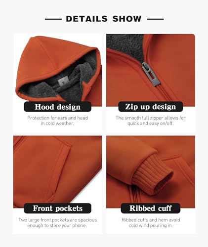 Image of SECOOD Kids Hoodie Fleece Jacket Warm Sherpa Lined Zip Up Hooded Sweatshirt Soft Winter Coat Boys Girls School Outerwear