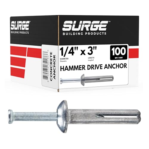 Surge BP - 1/4 x 3 MH Hammer Drive Nail in Concrete Anchor with Carbon Steel Nail | Fasteners for Concrete, Block, and Brick (100/BOX)