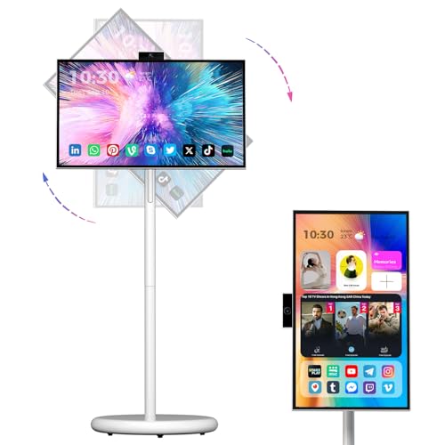 VLH Smart Portable TV On Wheels 27 Cordless Rolling TV with WiFi 1080P 6+128GB Android 15 Touch Screen Monitor Built-In 27000mAh Battery Powered Portable Television with Wireless
