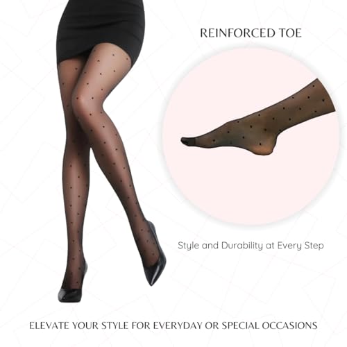 Image of PENTI Women's Polka Dot Patterned Sheer Black High Waist Pantyhose|15D Ultra Thin with Small Dots Design | Oeko-Tex Certified