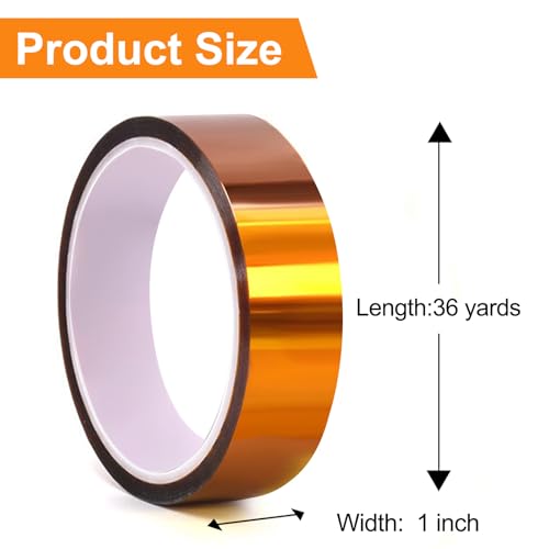 Image of QILIMA Polyimide Tape High Temperature Resistant, Heat Transfer & Sublimation Tape for Heat Press, Thermal Insulation, Industrial Sealing, 5 Pack 1inch x 33m(108ft)