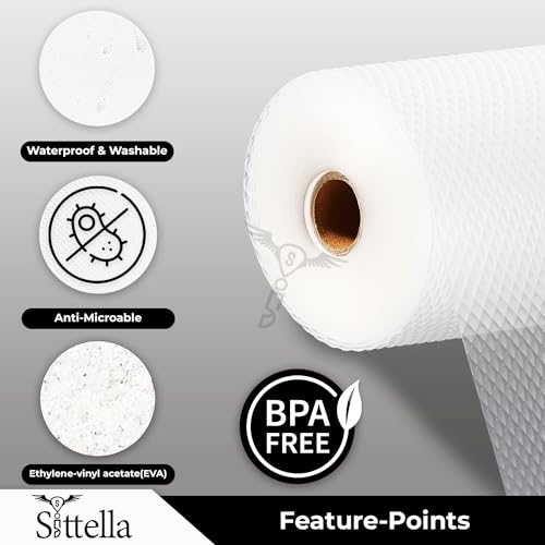Image of SITTELLA (45cm x 10m) Food-Grade Anti-Slip Washable Kitchen Drawer & Shelf Liner | Multipurpose Waterproof Fridge, Table & Cabinet Mat | Non-Toxic, Cuttable & Reusable(White)
